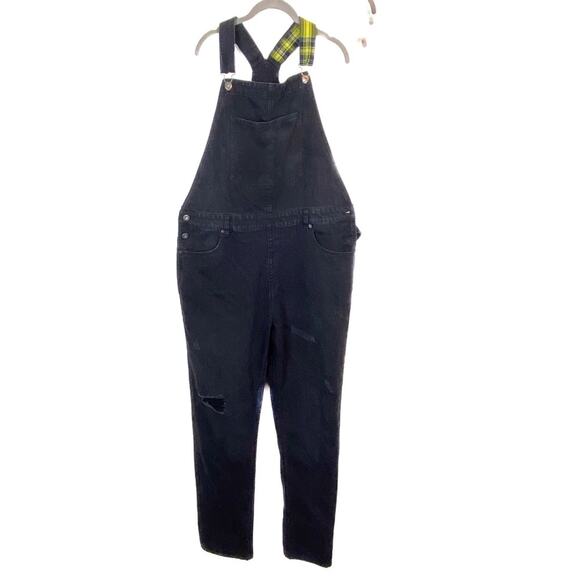 Elwood Bib Overalls Black Denim With 1 Plaid Yellow Strap Size 38 - Picture 1 of 12